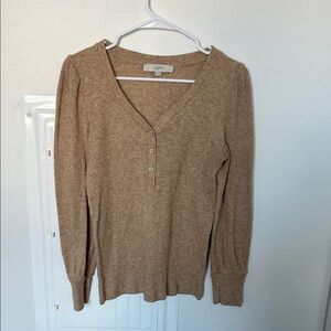 LOFT Camel Ribbed V-Neck Sweater